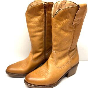 MIZ MOOZ DORI LEATHER WESTERN BOOT SIDE ZIP SADDLE 37EU / 7US NEW # Z-142